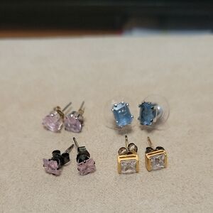 Elegant Pink and Blue Gemstone Earrings Set